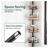 Corner Shower Caddy Tension Pole, 4 Tier Rustproof Shower Tension Rod Organizer, Adjustable 25-125 Inch Bathroom Shower Organizer Shelves for Bathtub Shampoo Storage, Black