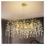 $440 Modern Tree Branch Crystal Chandelier 40' Gold Luxury Large Pendant Lighting 15-Light Contemporary K9 Crystal Chandeliers for Dining Room Kitchen Living Room Foyer Entryway (Gold, D40-Round)
