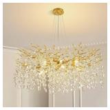 $440 Modern Tree Branch Crystal Chandelier 40' Gold Luxury Large Pendant Lighting 15-Light Contemporary K9 Crystal Chandeliers for Dining Room Kitchen Living Room Foyer Entryway (Gold, D40-Round)