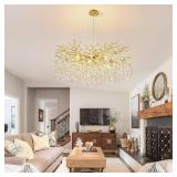 $440 Modern Tree Branch Crystal Chandelier 40' Gold Luxury Large Pendant Lighting 15-Light Contemporary K9 Crystal Chandeliers for Dining Room Kitchen Living Room Foyer Entryway (Gold, D40-Round)
