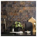 AULIGET 100 Piece Rust Slate Peel and Stick Backsplash Wall Tiles, 3' x 6' PVC Faux Stone Stick on Tiles for Backsplash Kitchen, Bathroom, Laundry Room, Camper, Fireplace