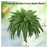 FOREST PRINCE 45' Fake Ferns, Realistic Large Artificial Bush Plants, 2 Artificial Boston Ferns with 59 Fronds for Outdoors Planter Indoor Home Garden Porch Decor