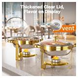$122 Chafing Dish Buffet Set 4 Pack, 5QT Gold Round Chafing Dishes for Buffet, High Grade Chafers and Buffet Warmers Sets with Glass Lid, Rolled-Edge Food Warmers for Parties, Weddings, Catering