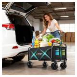 Wagons Carts Foldable, Collapsible Wagon with All-Terrain Wheels 420lbs Weight Capacity Heavy Duty Utility Wagon with Drink Holders for Beach, Garden, Camping, Shopping Groceries, Sports