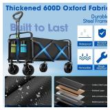 Wagons Carts Foldable, Collapsible Wagon with All-Terrain Wheels 420lbs Weight Capacity Heavy Duty Utility Wagon with Drink Holders for Beach, Garden, Camping, Shopping Groceries, Sports
