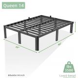 Queen Size Bed Frame, 14 Inch Heavy Duty Metal Platform Bed Frame, Noise Free Steel Mattress Foundation, No Box Spring Needed, Spacious Under Bed Space