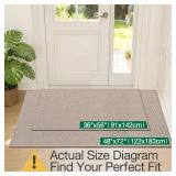LUMI Ultra Thin Indoor Door Mat for Entrance 48'x72', Non Slip Entryway Mat, Low Profile Doormat, Unique Herringbone Design Carpet for Inside, Patio, Porch, Deep Beige