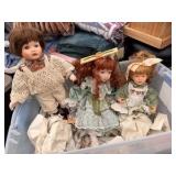 Three Porcelain Dolls - One with Swing