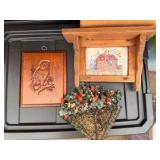 Home decor - Faux hanging flowers - Shelf & wood Owl Picute