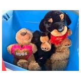 Lot of Stuffed Animals, Dog, Teddy, Gorilla (Some Valentines) & Bin