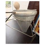 Vintage Aluminum Cone Colander Strainer with Stand & Wooden Pestle