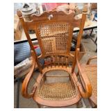 4 Wicker Type Wood Antique Chairs - One broken