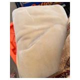 2 Purple Throw Pillows, XL Pillow Sham & Tan Soft Blanket