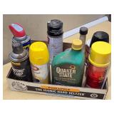 Lot of Automotive Fluids and Cleaners including Quaker State SAE 10W-30 Oil, STA-BIL Fuel Stabilizer, Gumout Carb and Choke Cleaner, WD-40, and More