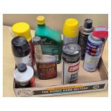 Lot of Automotive Fluids and Cleaners including Quaker State SAE 10W-30 Oil, STA-BIL Fuel Stabilizer, Gumout Carb and Choke Cleaner, WD-40, and More