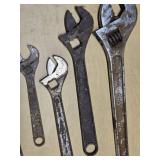 Adjustable wrenches, various sizes and brands including Diamond