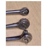 Set of 3 Stubby Ratcheting Socket Wrenches - 1/4, 3/8, 1/2