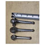 Set of 3 Stubby Ratcheting Socket Wrenches - 1/4, 3/8, 1/2