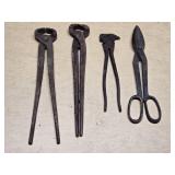 Old Forge Steel Pliers and Snips Lot including 12" Inch Pliers and Scissors