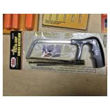 Tool Cache Pistol Grip Junior Hacksaw, Scraper Set, Mounted Stone Set, Caliper Gauge, and X-ACTO Knife