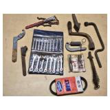 Vintage Tool Set including Wrench Set, Chain Tool, and Assorted Automotive Tools