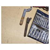Vintage Tool Set including Wrench Set, Chain Tool, and Assorted Automotive Tools