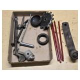 Assorted Metal Parts and Tools including Piston, Gear, and Crank Arm