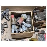 Mixed Hardware and Automotive Parts Lot including Spark Plugs, Hinges, and Connectors
