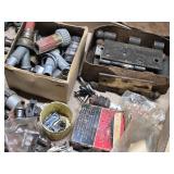 Mixed Hardware and Automotive Parts Lot including Spark Plugs, Hinges, and Connectors