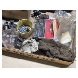 Mixed Hardware and Automotive Parts Lot including Spark Plugs, Hinges, and Connectors