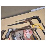 Assorted Hand Saws and Hacksaws with Blades and Accessories