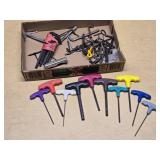 T-handle and L-shaped hex key wrenches including various sizes and styles