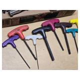 T-handle and L-shaped hex key wrenches including various sizes and styles
