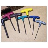 T-handle and L-shaped hex key wrenches including various sizes and styles