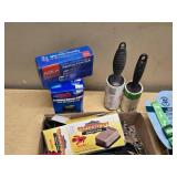 Pet supplies and aquarium items including dog harnesses, aquarium filter, and accessories