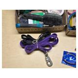 Pet supplies and aquarium items including dog harnesses, aquarium filter, and accessories