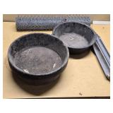 Feed pans, wire mesh, and metal trough