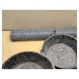 Feed pans, wire mesh, and metal trough