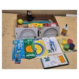 School and Art Supplies Lot including X-Acto Knives, Protractors, Compass, and Paints