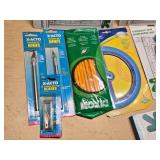 School and Art Supplies Lot including X-Acto Knives, Protractors, Compass, and Paints
