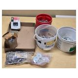 Assorted Hardware Items including Bolts, Nuts, Screws, Washers, and Nails