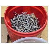 Assorted Hardware Items including Bolts, Nuts, Screws, Washers, and Nails