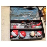 Fishing Tackle Box with Bobbers, Hooks, and Accessories