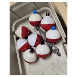 Fishing Tackle Box with Bobbers, Hooks, and Accessories