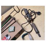 Farm and Workshop Tools including Electric Branding Iron, Bail Hooks, and Soldering Iron