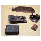 Lot of Vintage Metal Hardware and Parts Including Latch, Blade, Bracket, and Weights
