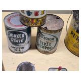 Vintage Oil and Lubricant Can Collection - Some have partial contents, the one Quaker state is full