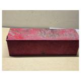 Red Metal Tractor Tool Box with Warning Label