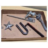 Mixed Metal Hardware and Tools including Casters, Metal Star, and Brackets
