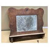 Vintage Wooden Mirror, Desk Lamp, and Metal Dustpan